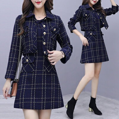 セットアップ 上下セット レディース ジャケット ワンピース ショート丈 チェック柄 入学式 卒業式