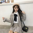 【お買い物マラソン限定!1着半額!まとめ買い2枚購入割引クーポン利用で! 】セットアップ レディース ガーリー 制服風 コーデ 3点セット シャツ チェック柄 ジャケット プリーツ ミニスカート 高校生 中学生
