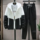 【Fashion THE SALE限定!1着半額!まとめ買い2枚購入割引クーポン利用で! 】メンズ セットアップ ウインドブレーカー ジャケット パンツ 上下セット フード付 スポーツウェア 保温 大きいサイズ カジュアル スポーツ 運動