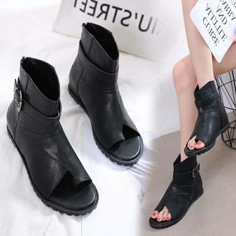 【期間限定！1着半額！まとめ買い2枚購入割引クーポン利用で！ 】ぺたんこサンダル レディース ショートブーツ風 革靴風 ベルト 履きやすい 春 夏