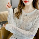 【期間限定!1着半額!まとめ買い2枚購入割引クーポン利用で! 】ニット レディース 長袖 レース シースルー クルーネック アウター 薄手 トップス コーデ カ...