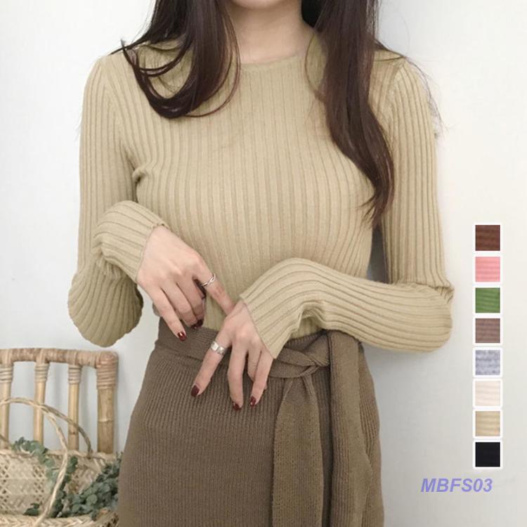 【期間限定！1着半額！まとめ買い2枚購入割引クーポン利用で！ 】レディース 大人秋服 リブニットトップスのサムネイル