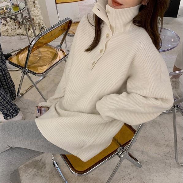 【ブラックフライデー限定！1着半額！まとめ買い2枚購入割引クーポン利用で！ 】セーター レディース ニットセーター 長袖 ハイネック トップス 無地 プルオーバー ニット 大きいサイズ 体型カバー 秋 冬 リブニット 重ね着 通勤 きれいめのサムネイル