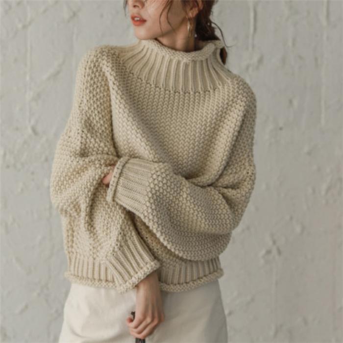 【期間限定！1着半額！まとめ買い2枚購入割引クーポン利用で！ 】チャンキーニット ハイネック ボリュームニット ざっくりニット ニット セーター レディース トップス ゆったり プルオーバー カジュアル 2022秋冬新作