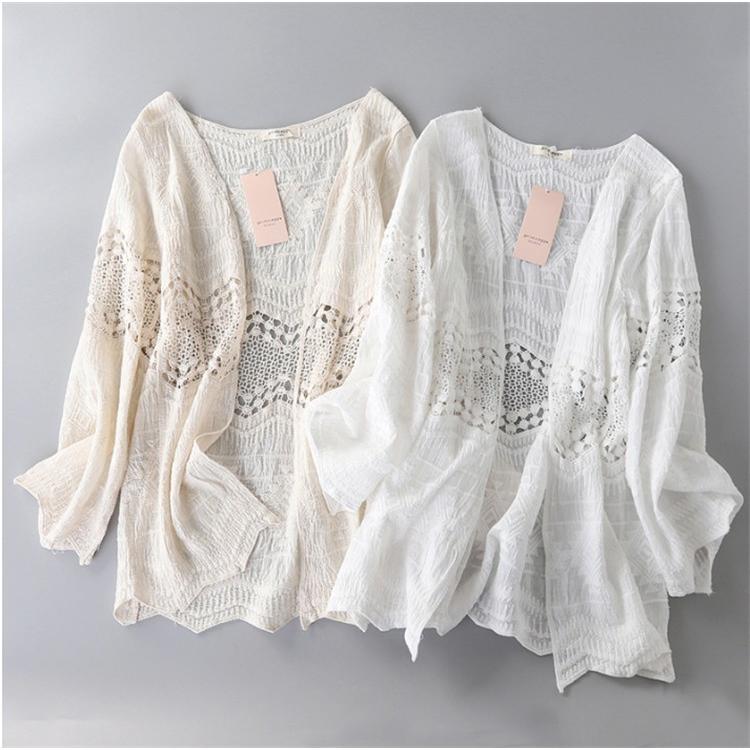 【お買い物マラソン限定！1着半額！まとめ買い2枚購入割引クーポン利用で！ 】カーディガン UVカット パーカー レディース トップス 前開き カーディガン 透かし彫り 夏 羽織り 薄手 アウター リゾート UV対策 紫外線対策 透け感