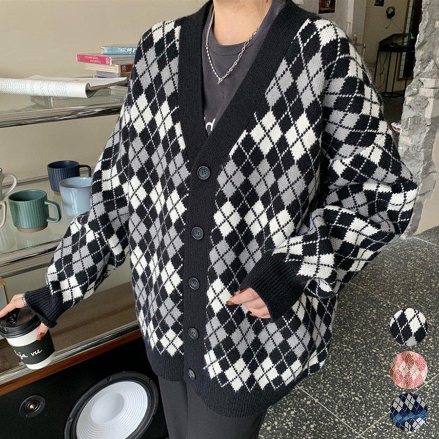 【5と0のつく日限定!1着半額!まとめ買い2枚購入割引クーポン利用で! 】ニットカーディガン レディース カーディガン アーガイルカーディガン Vネック 長袖 ...