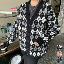 【お買い物マラソン限定!1着半額!まとめ買い2枚購入割引クーポン利用で! 】ニットカーディガン レディース カーディガン アーガイルカーディガン Vネック 長袖...