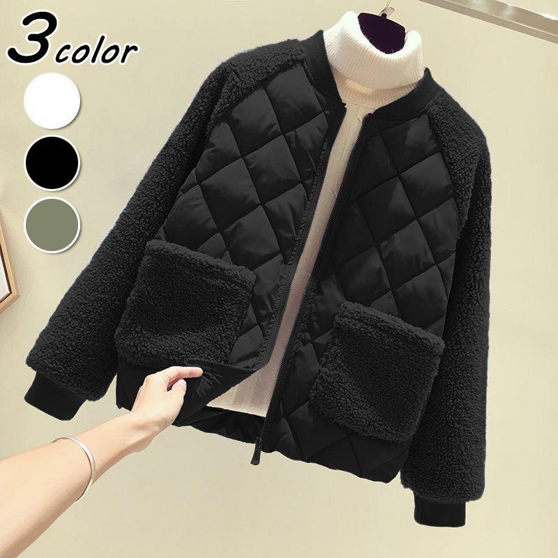 【ブラックフライデー限定！1着半額！まとめ買い2枚購入割引クーポン利用で！ 】コート 中綿コート レディース キルティングコート エコボア 切り替え ジャケット 秋冬 40代 カジュアル もこもこ ショット丈 学生 アウター 大きいサイズのサムネイル