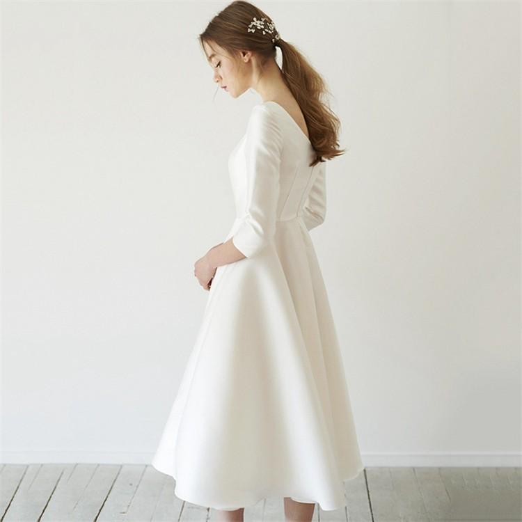 【5と0のつく日限定！1着半額！まとめ買い2枚購入割引クーポン利用で！ 】パーティードレス 袖あり 結婚式 ワンピース ドレス サテン aライン ミディアム丈 ミモレ丈 フォーマル 白 フレア 大きいサイズ コーデ お呼ばれ 二次会 発表会