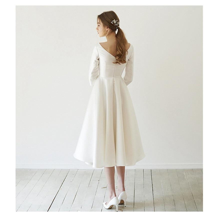 【5と0のつく日限定！1着半額！まとめ買い2枚購入割引クーポン利用で！ 】パーティードレス 袖あり 結婚式 ワンピース ドレス サテン aライン ミディアム丈 ミモレ丈 フォーマル 白 フレア 大きいサイズ コーデ お呼ばれ 二次会 発表会