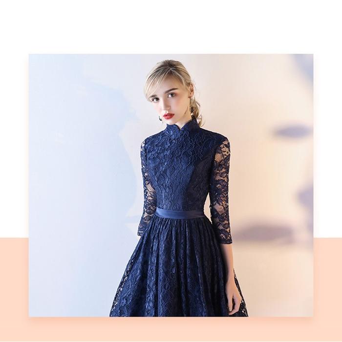 【お買い物マラソン限定！1着半額！まとめ買い2枚購入割引クーポン利用で！ 】パーティードレス 結婚式 ドレス 成人式 ドレス 同窓会 二次会ドレス ウェディングドレス レース パーティドレス チャイナ風 膝丈ドレス 披露宴 お呼ばれlf1198