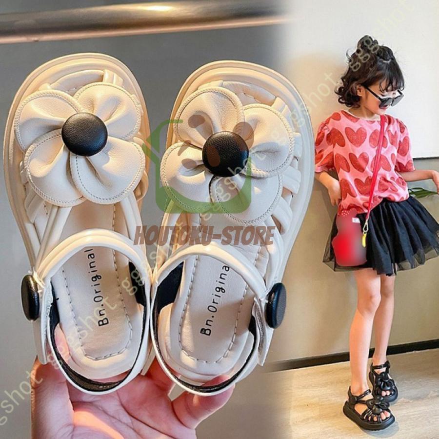 【5と0のつく日限定！1着半額！まとめ買い2枚購入割引クーポン利用で！ 】キッズサンダル 花形 キッズ ..