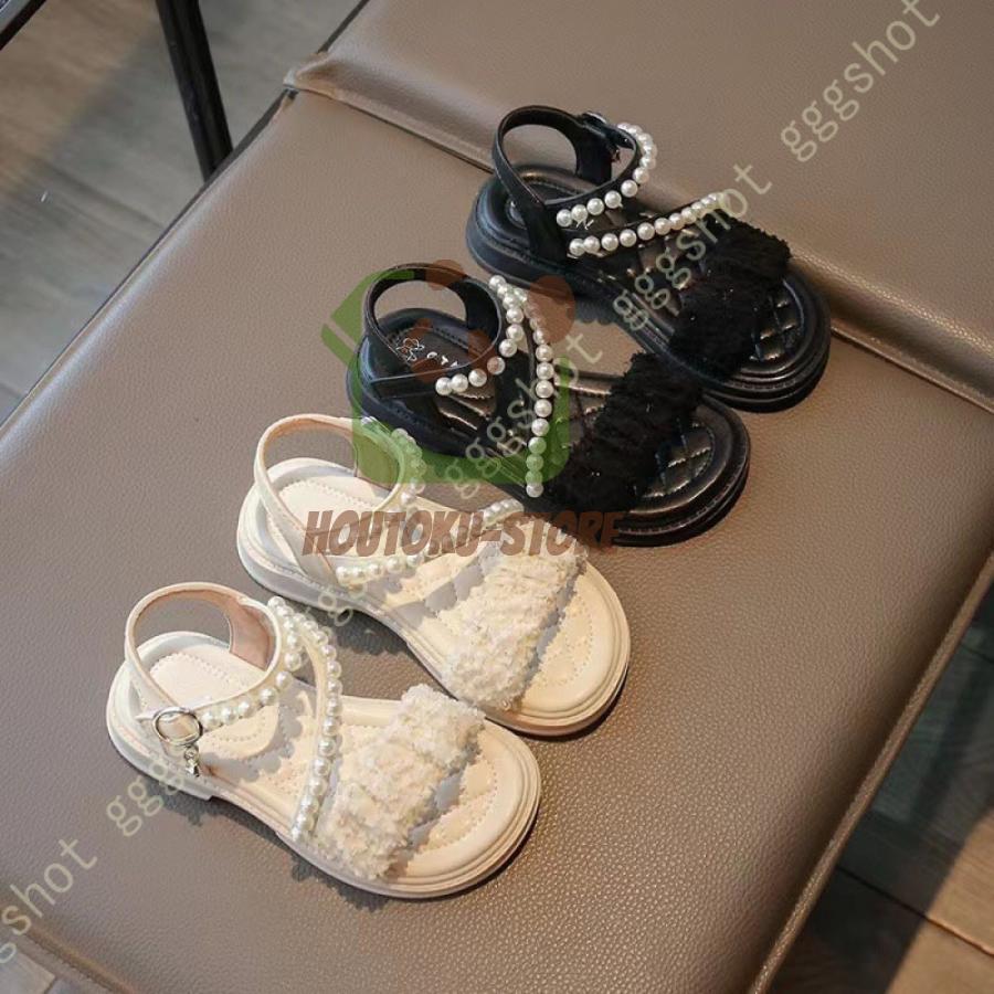 【期間限定！1着半額！まとめ買い2枚購入割引クーポン利用で！ 】女の子 フォーマルシューズ キッズサンダル 女の子 ジュニア ピアノ発表会 サンダル 黒 パール付き ブラック きれいめ 靴 かわいい おしゃれ 歩きやすい