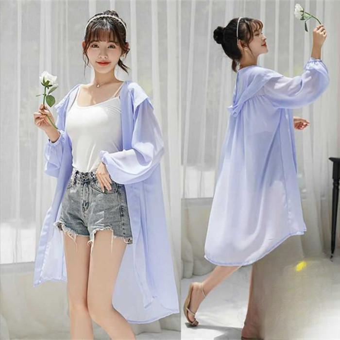 【期間限定！1着半額！まとめ買い2枚購入割引クーポン利用で！ 】カーディガン レディース シフォン ロング丈 夏用 サマー UVカットアウター 長袖 フード付き パーカー 冷房対策 UV対策 薄手 羽織 紫外線対策 日焼け防止