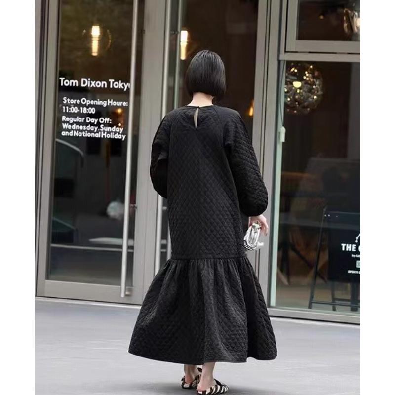 ワンピース レディース キルティングワンピース ロング丈 ワンピ ロングワンピース 長袖 スカート 秋冬 おしゃれ 個性的 無地 シンプル ドレス 送料無料