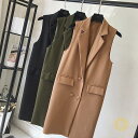 ロングカーデ ロングジレ カーディガン ス レディース ノースリーブ アウター ボタン留め 前開き 無地 ゆったり 春秋 ポケット 大きいサイズ