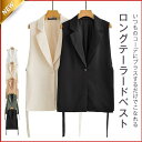 ジレ レディース ロング 春夏 フォーマル 前開き きれいめ テーラード サイドベルト オーバーシルエット ノースリーブ 袖なし 羽織り レイヤード(4)