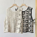 ジレ レディース 秋 花柄 刺繍 レース クロシェ編み 丸首 ノースリーブ ス