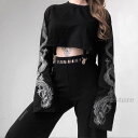 【お買い物マラソン限定!1着半額!まとめ買い2枚購入割引クーポン利用で! 】トレーナーパーカー 長袖 ス へそ出し 薄手 カットソー 龍プリント柄 パンク ロッ...