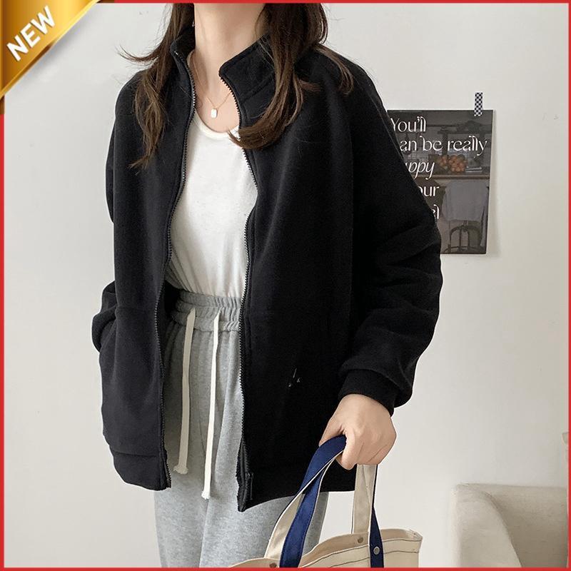 【5と0のつく日限定！1着半額！まとめ買い2枚購入割引クーポン利用で！ 】パーカー レディース 前開き ゆったり ス アウター 秋冬 裏ボア 暖かい コート 裏起毛 ボアパーカー 立ち襟 スウェットのサムネイル