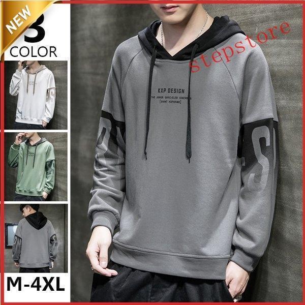 【Fashion THE SALE限定!10%OFF!期間限定!】ス長袖パーカースウェットパーカーメンズ配色春服フード付きルームウェアカジュアルプルオーバーおしゃれお兄系春秋