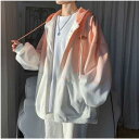 パーカー メンズ ジャケット 秋 長袖 スウェット ペアルック グラデーション ジップアップ フード付き プリント スポーツ ゆったり ゆるシルエット