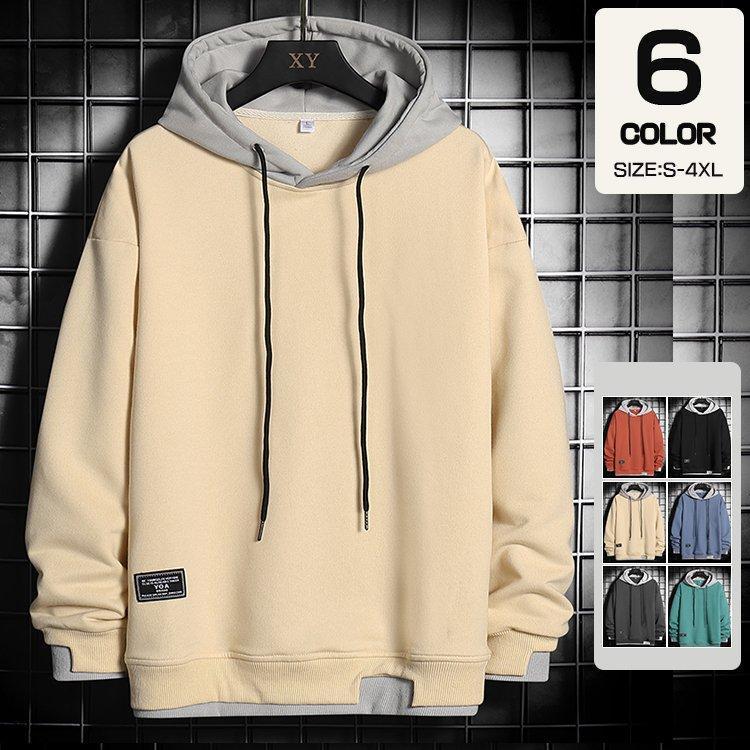 【期間限定!1着半額!まとめ買い2枚購入割引クーポン利用で！ 】パーカー メンズ おしゃれ 長袖パーカー スウェット プルオーバーパーカー 切り替え 字 大きいサイズ 防寒 新作