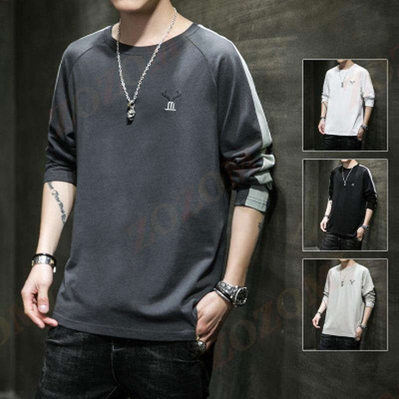 Long-Sleeved - 【ポイント最大12倍!お買い物マラソン！1着半額！まとめ買い2枚購入割引クーポン利用で！ 】秋 メンズファッション Tシャツ 大きいサイズ クルーネック カジュアル 長袖 ス おしゃれ