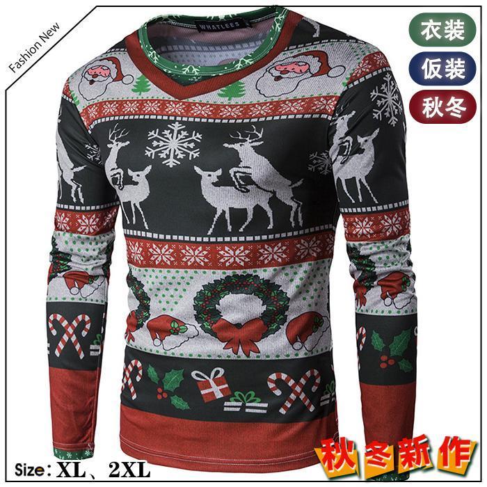 【限定販売 1着半額！まとめ買い2枚購入割引クーポン利用で！ 】Tシャツ 3DTシャツ メンズ 面白いTシャツ クリスマス サンタ 重ね着風 クルーネック 丸首 ス 面白い カジュアル