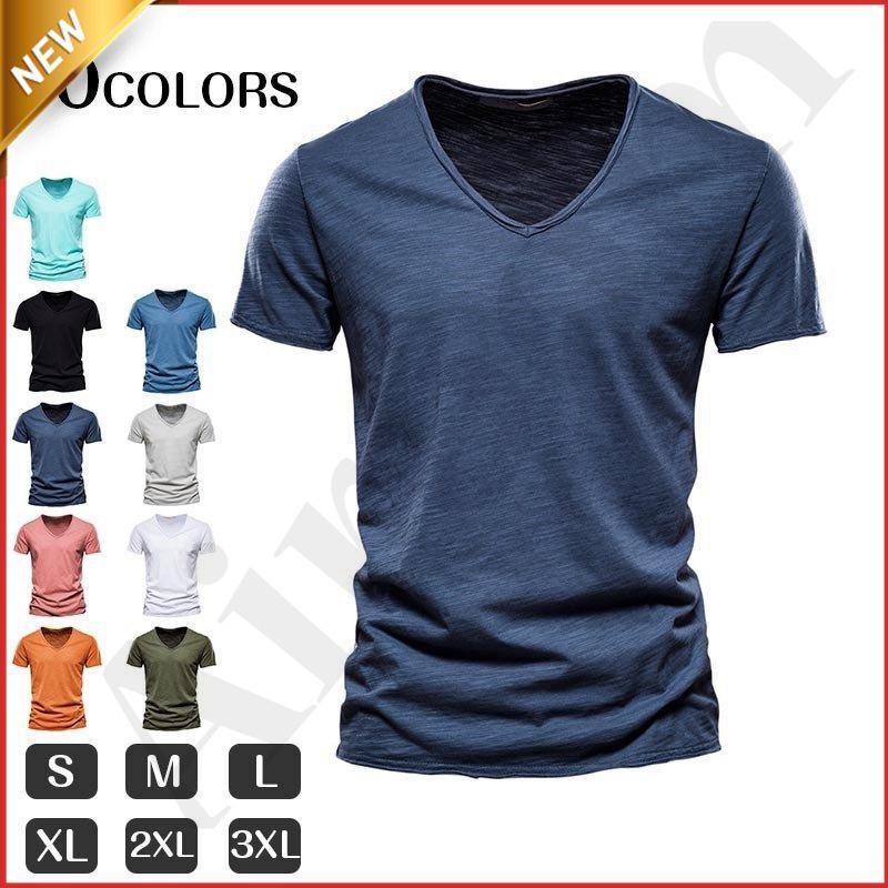 V-Neck - 【ポイント最大9倍!お買い物マラソン！1着半額！まとめ買い2枚購入割引クーポン利用で！ 】vネックtシャツ 無地 メンズ半袖Tシャツ やわらかVネック 透けない 白 黒 ネイビー スポーツ ビジネスインナー カジュアルス ブイネック