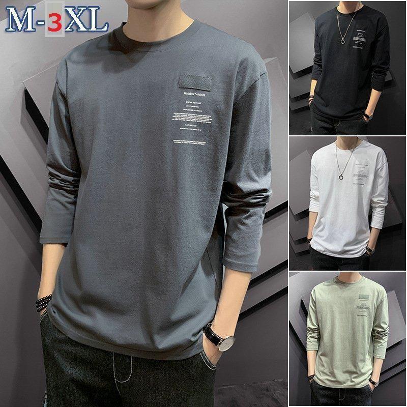 Crew Neck - 【ポイント最大9倍!お買い物マラソン！1着半額！まとめ買い2枚購入割引クーポン利用で！ 】Tシャツ メンズ 春 長袖 無地 ロンT ティーシャツ カットソー ファッション カジュアル ブラック 白 黒 春 夏 3032 大きいサイズ 30代