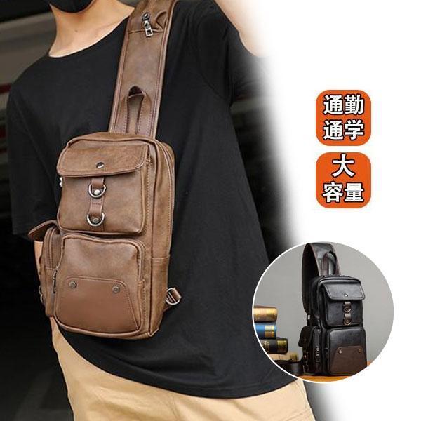 乐天商城 - 【ポイント最大12倍!お買い物マラソン！1着半額！まとめ買い2枚購入割引クーポン利用で！ 】ボディバッグ ショルダーバッグ メンズ 大容量 斜めがけ バッグ 革 レザー 自転車 バイク 肩掛け おしゃれ ボディーバッグ 大きめ 通勤 通学