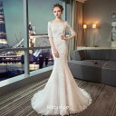 ウェディングドレス マーメイドライン オフショルダー 白 ブライダルドレス レース 花嫁ドレス トレーンドレス 結婚式ドレス 二次会ドレス