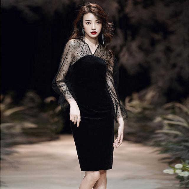 【5と0のつく日限定！1着半額！まとめ買い2枚購入割引クーポン利用で！ 】ブラック パーティードレス ..