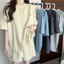 【お買い物マラソン限定!1着半額!まとめ買い2枚購入割引クーポン利用で! 】セットアップ レディース パジャマ ゆったり ハーフパンツ ルームウェア 大きいサイ...