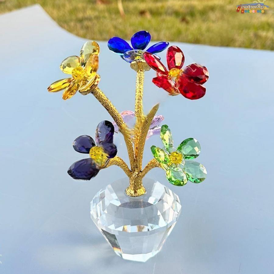 乐天商城 - ミニチュア クリスタル ガラスフラワー 置物 クリスタル装飾 クリスタル 花 ブーケ オーナメント プレゼント 女性用 記念日 結婚式 クリスマス