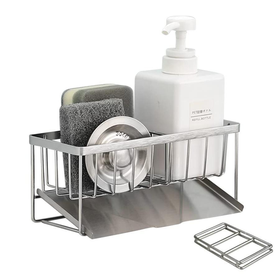 スポンジホルダー スポンジ置き たわし入れ 水が流れる 水切れ ステンレス製 錆び防止 ボトルホルダー ..