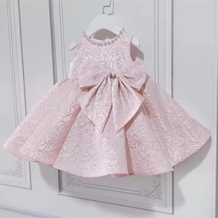 ドレス 子供用 赤ちゃん 女の子 パーティー 誕生日 プリンセス 高品質 ピンク ふわふわ ウェディング ボウ 可愛い イベント 人気 0-12ヶ月