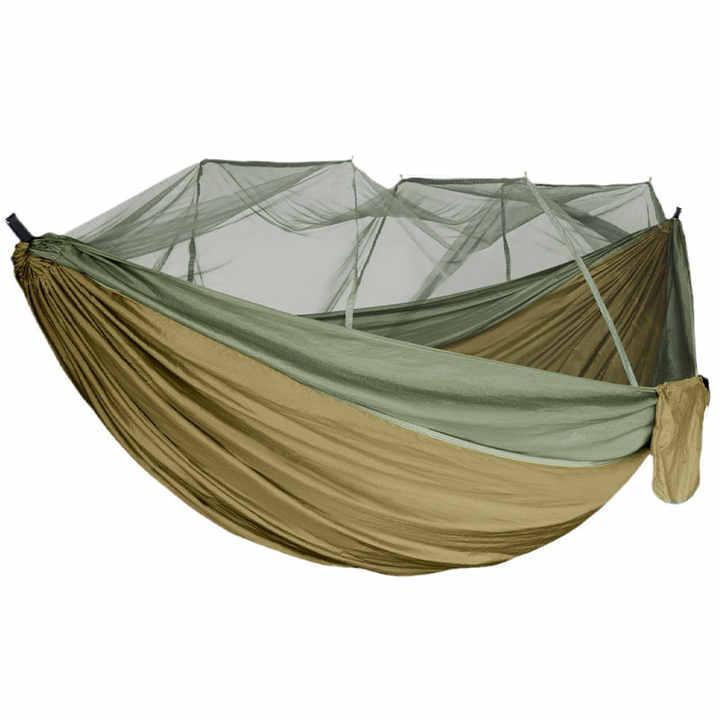 キャンプ・ハンモック・ポータブル・屋外・ナイロン・虫除け・モスキートネット付き・パラシュート・旅..