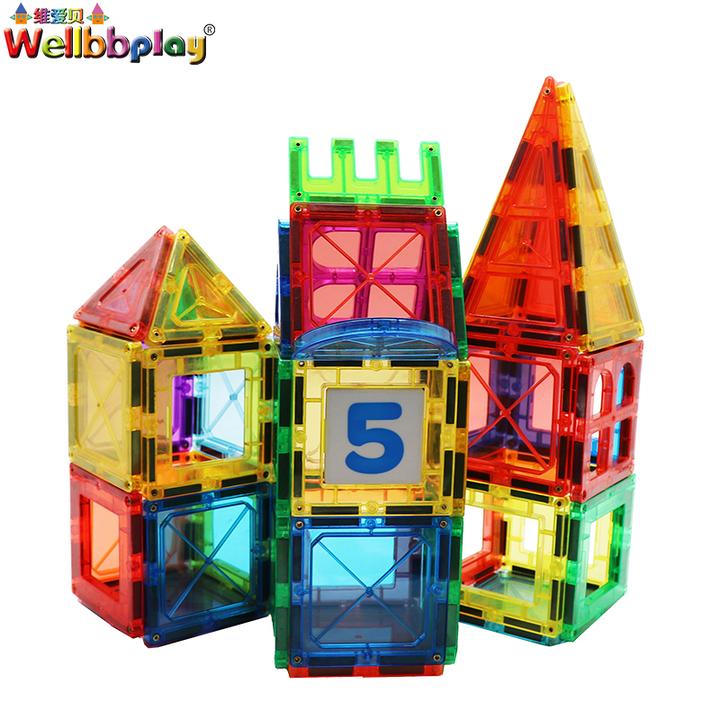 乐天商城 - 建設 おもちゃ プレイセット 磁気タイル 100PCS ブロック STEM 幼児用 知育 おしゃれ 人気 クリエイティブ プレゼント 工作 イベント