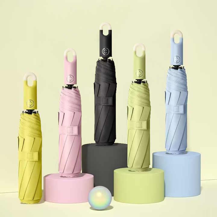 Umbrella - 傘 日傘 UVカット 自動 ロングハンドル 軽量 折りたたみ おしゃれ 旅行用 ブラック モダンデザイン 日よけ フック付き 人気 アウトドア