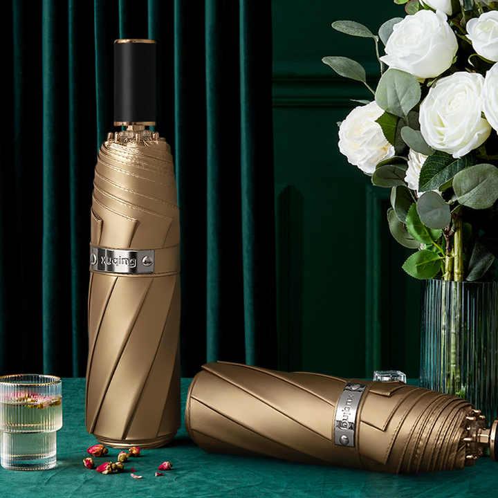 ビジネス傘 高級 三つ折り チタンシルバー 手動 二層 ポリエステル 日焼け止め 軽量 おしゃれ おすすめ 人気 通勤 防水 耐風 モダン