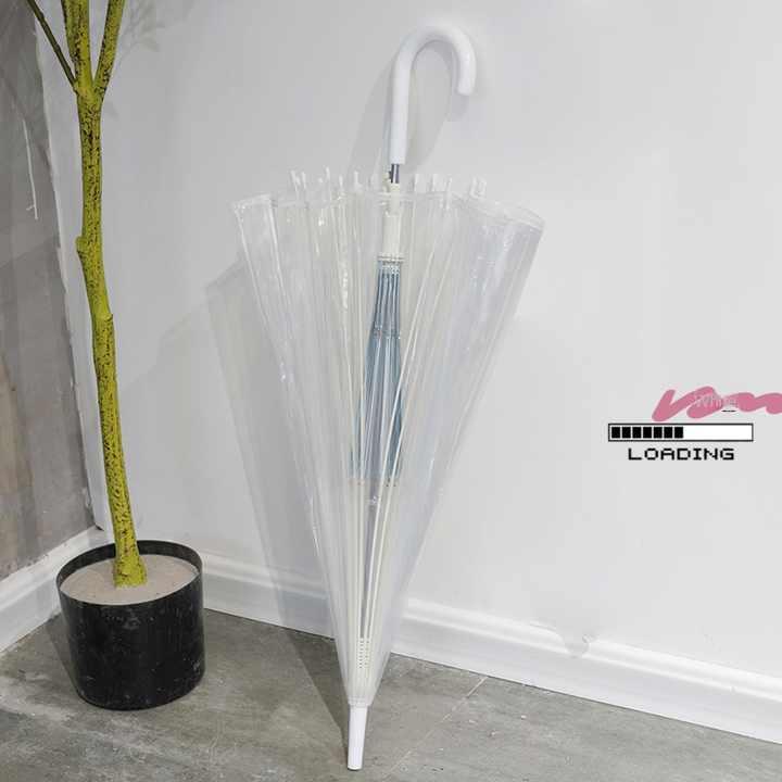 傘 女性用 大型 自動 16本骨 透明 サイバーレッド 8K ソリッドカラー ロングハンドル ダブル 折りたた..
