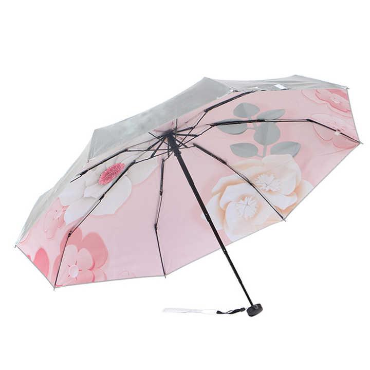 傘 開花プリント 防風 シルバー UVプロテクション おしゃれ 軽量 折りたたみ 便利 日傘 雨具 プレゼント レディース メンズ 人気 送料無料