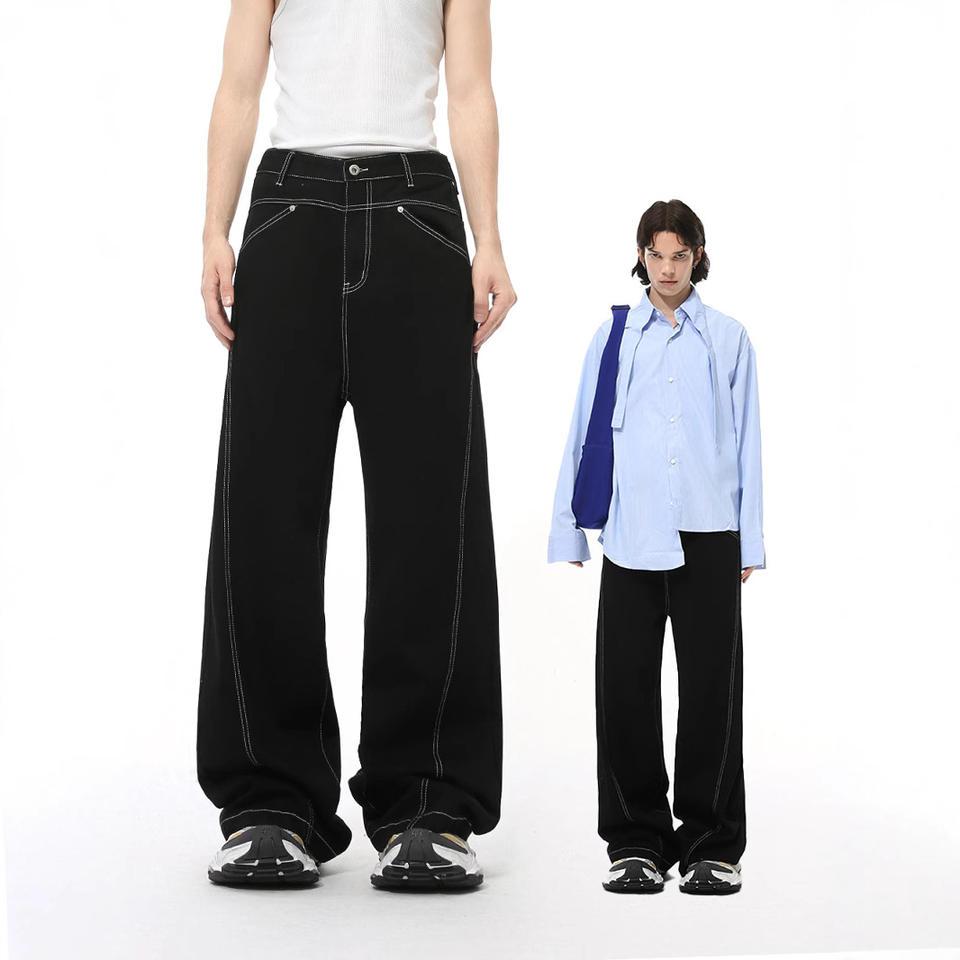 ジーンズ メンズ ワイドレッグ ルーズパンツ ハイストリートスタイル ブラックデニム おしゃれ 流行 人気 シームレス お洒落 カジュアル 通販 軽量 2025