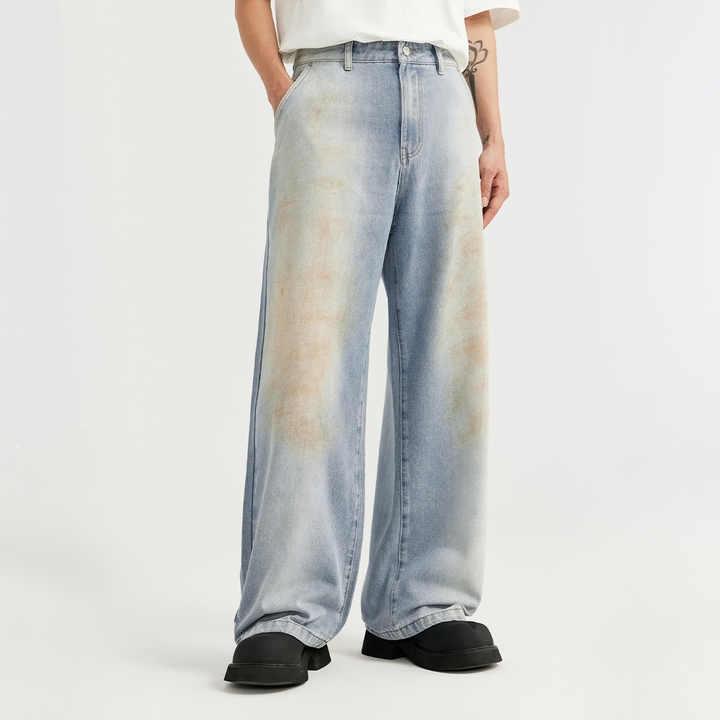 ジーンズ メンズ 春夏 ファッション ストレートレッグ クロス ボーダー ウォッシュ ワイドレッグ バギーパンツ ストリートスタイル おしゃれ 軽量 人気 休日 通勤