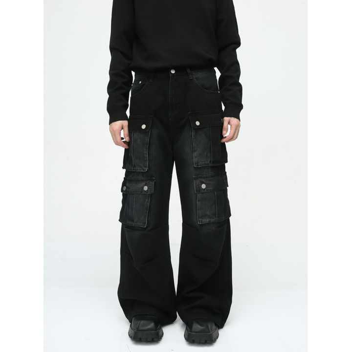 カーゴジーンズ メンズ ワイド脚 ルーズフィット デニム おしゃれ 秋 新品 フラップポケット 丈夫 権威 人気 2025