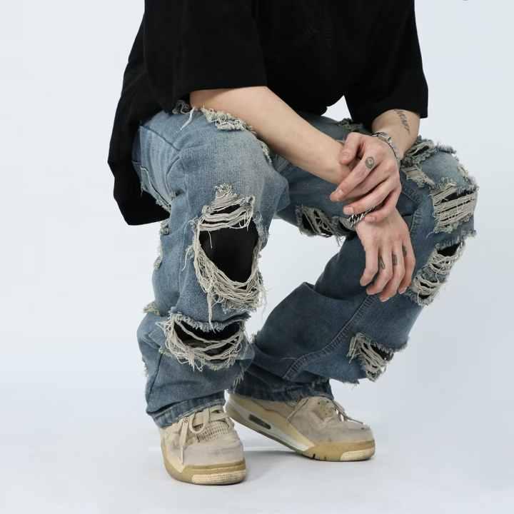 デニム ジーンズ バギー メンズ おしゃれ ルースフィット ストレート ストリートウェア ヒップホップ Y..