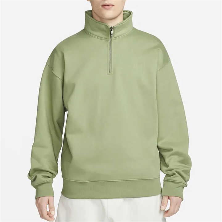 メンズ パーカー スウェットシャツ ドロップショルダー 1/4ジップ ゴルフ用 綿100% カスタムロゴ 軽量 ..