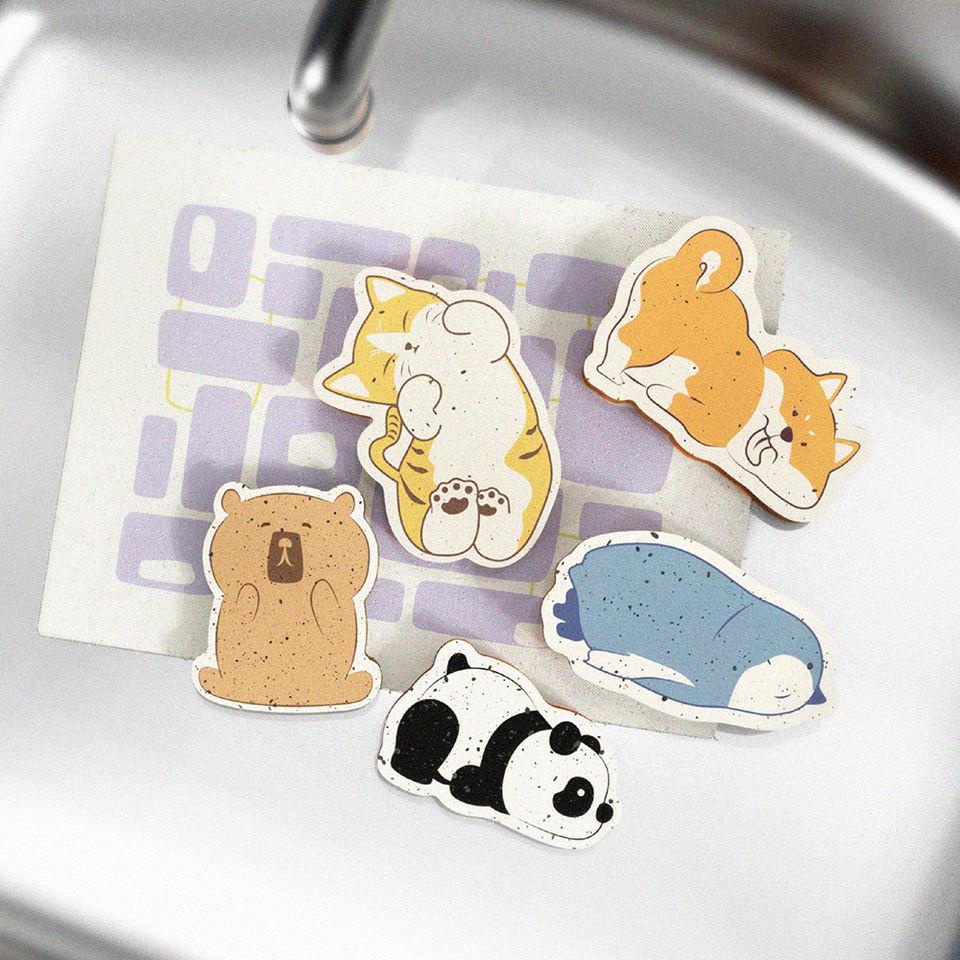 圧縮スポンジ 洗濯皿 セルロース かわいい アニマル ノンスクラッチ ノンマーキング ブラシ おしゃれ ..